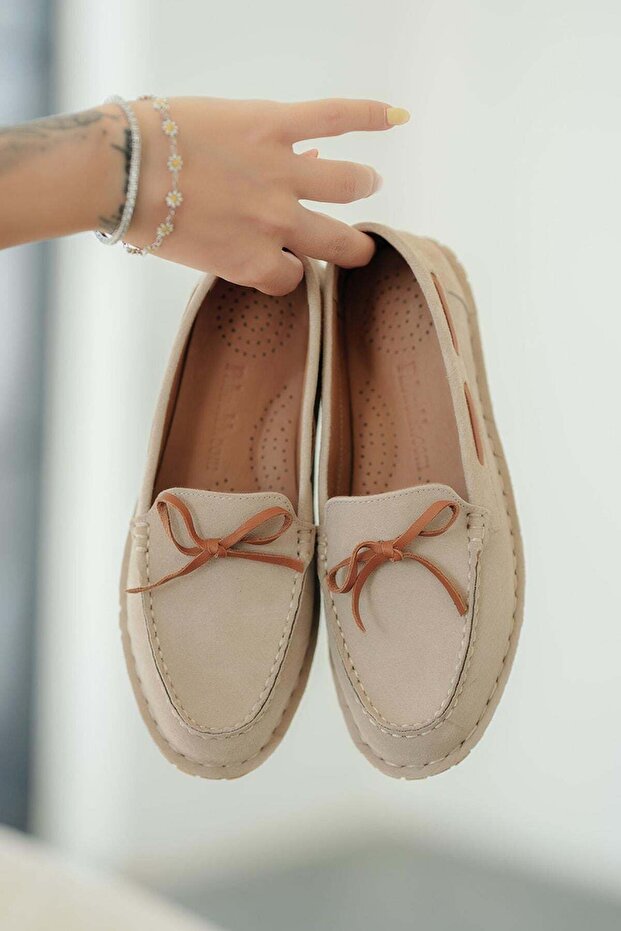 Alfa Women's Genuine Suede Loafer Shoes Beige