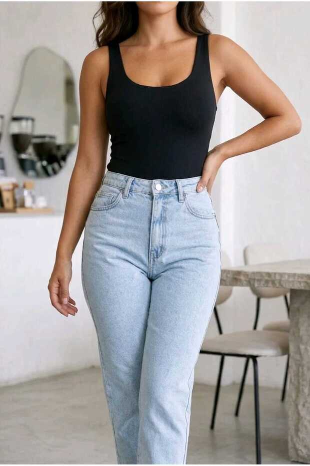 Çnr Ice Blue Mom Fit Jean High Waist Boyfriend Cut Lycra Women's Jeans New