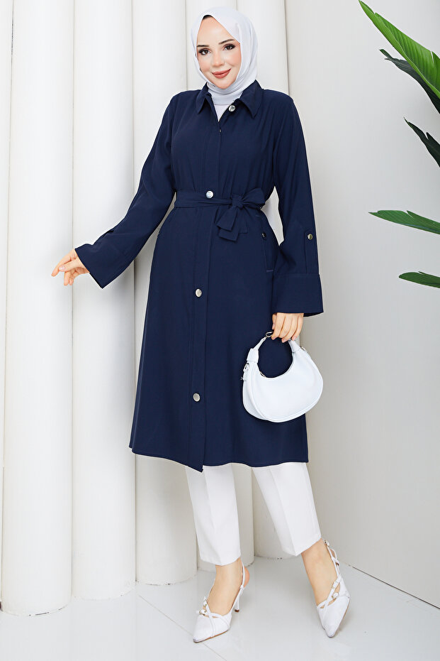 Women's Belted Pocketed Zipper Closure Cap