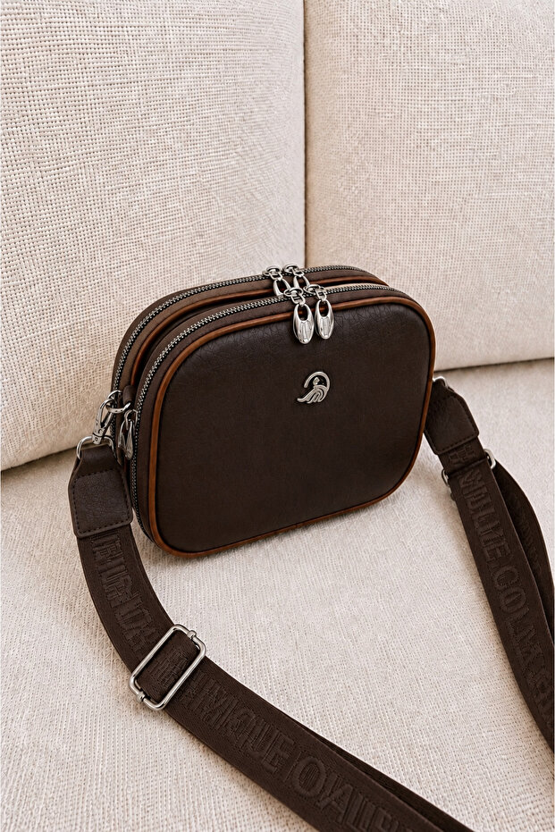 Women's Brown-Tan Multi-Compartment Cross Shoulder Bag with Adjustable Strap Daily Use Zipper Bag