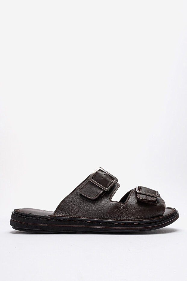 Men's Double-Strapped Slippers Real Leather Dc 1602 Brown