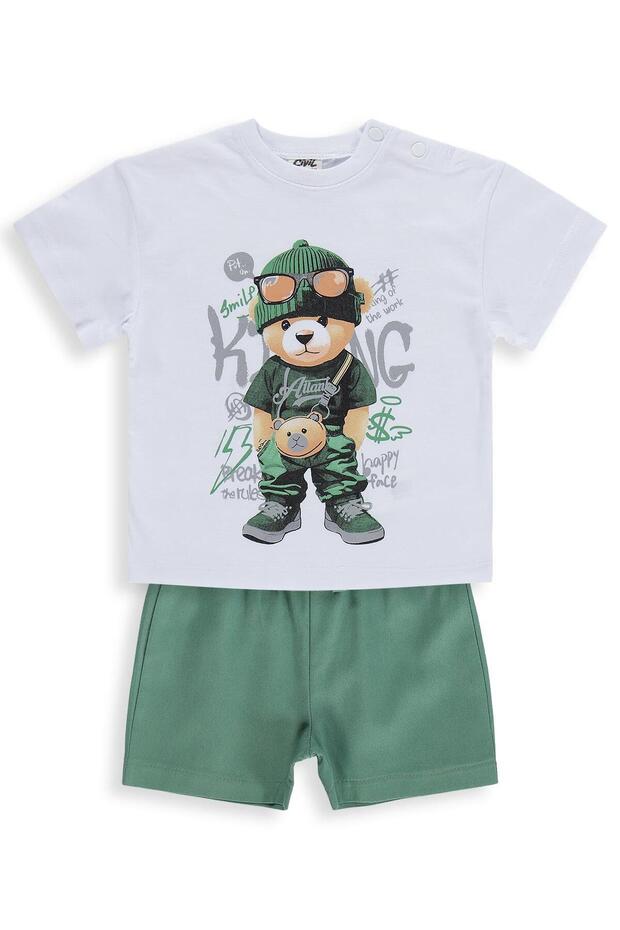 Teddy Bear Printed 6-18 Months Set - White