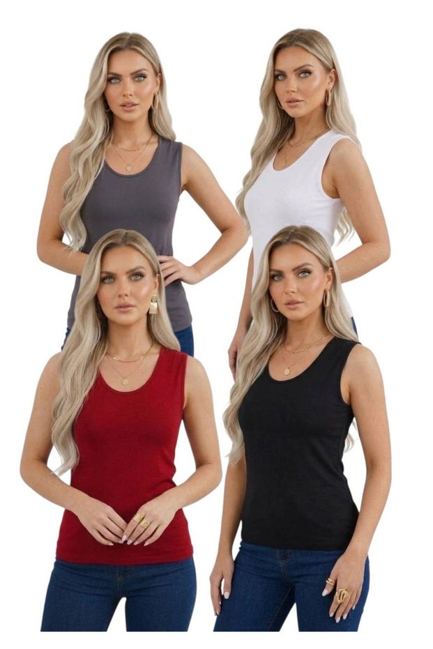 4-Piece U-Neck Women's Basic Body Colorful Combination Set