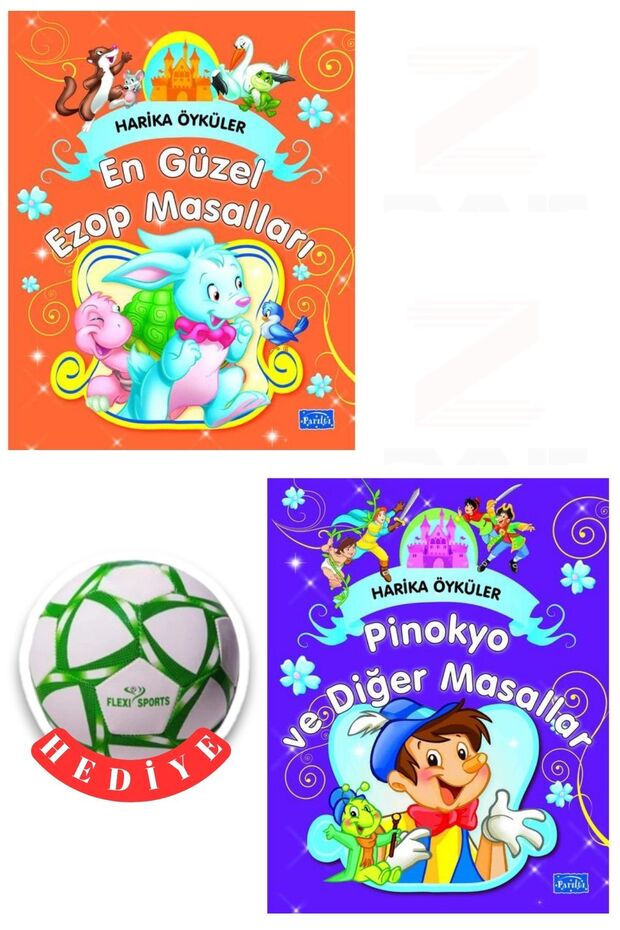 Harika Öyküler-Pinokyo ve Diğer Masallar-En Güzel Ezop Masalları 2 Kitap Set - Soccer Ball with Gift