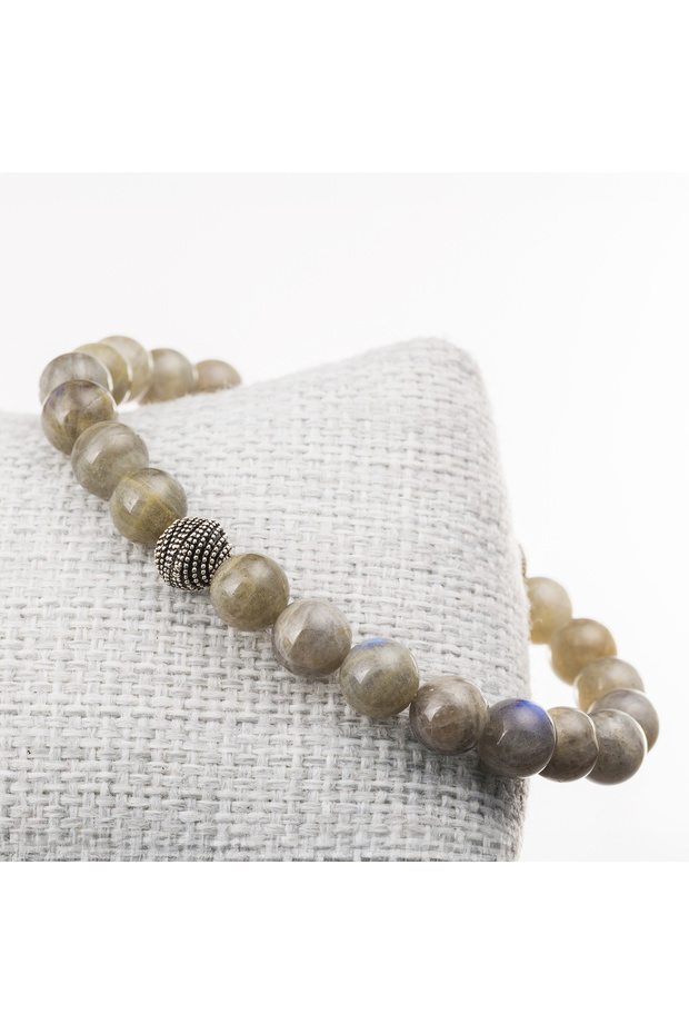 Labradorite Stone Silver Bracelet-8 mm