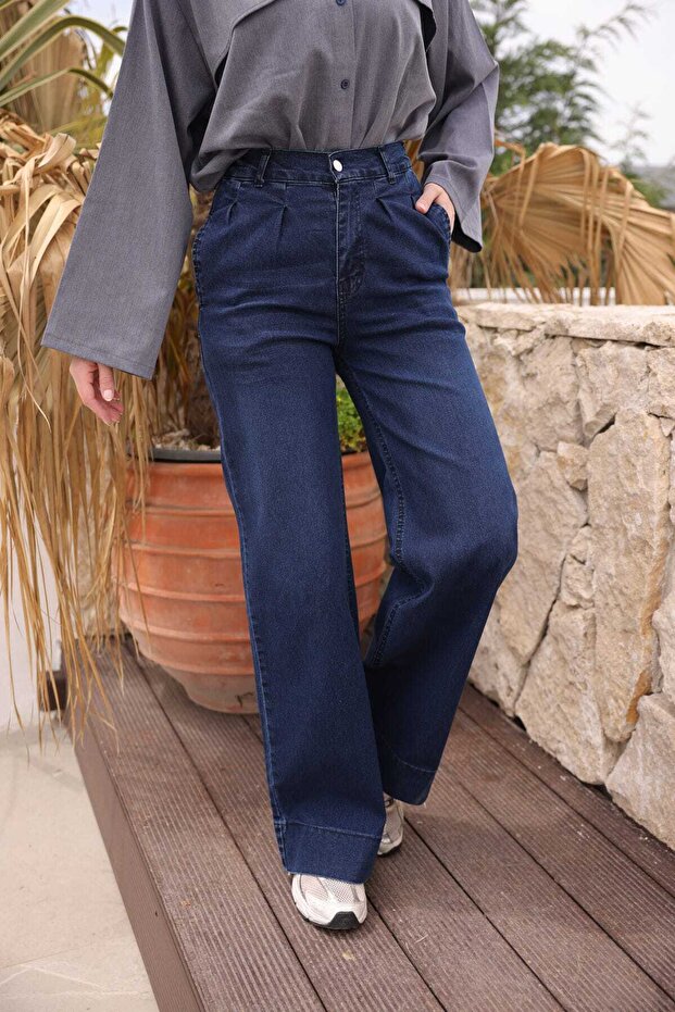 Dark Blue High Waist Palazzo Pants
