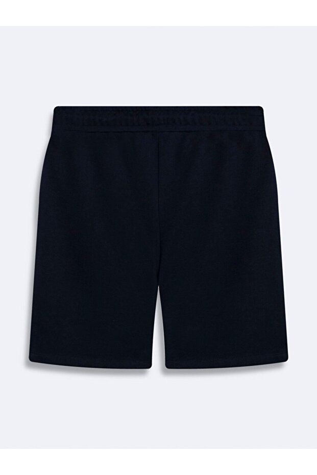 Zippered Basic Knitted Navy Blue Shorts - 2