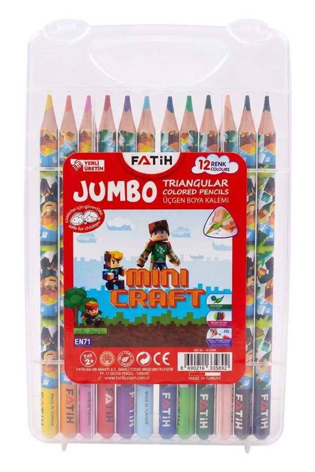 12 Jumbo Dry Crayons Plastic Box 1 Pack Fatih Mini Craft Figured 12 Colors Thick Dry Crayons