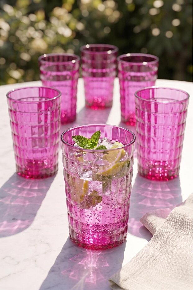 Acrylic Pink 6-Piece Short Cup & Water Soft Drink Coffee Side Cup 400 ml (Not Glass)