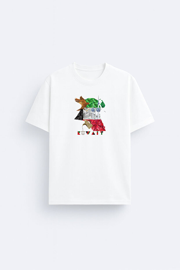 Kuwait Flag Printed 100% Cotton Fabric White T-Shirt