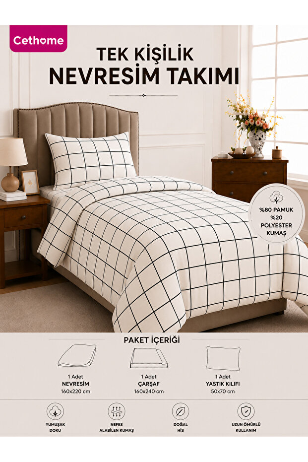 طقم غطاء لحاف فردي من القطن الأبيض المنقوش من çetHome