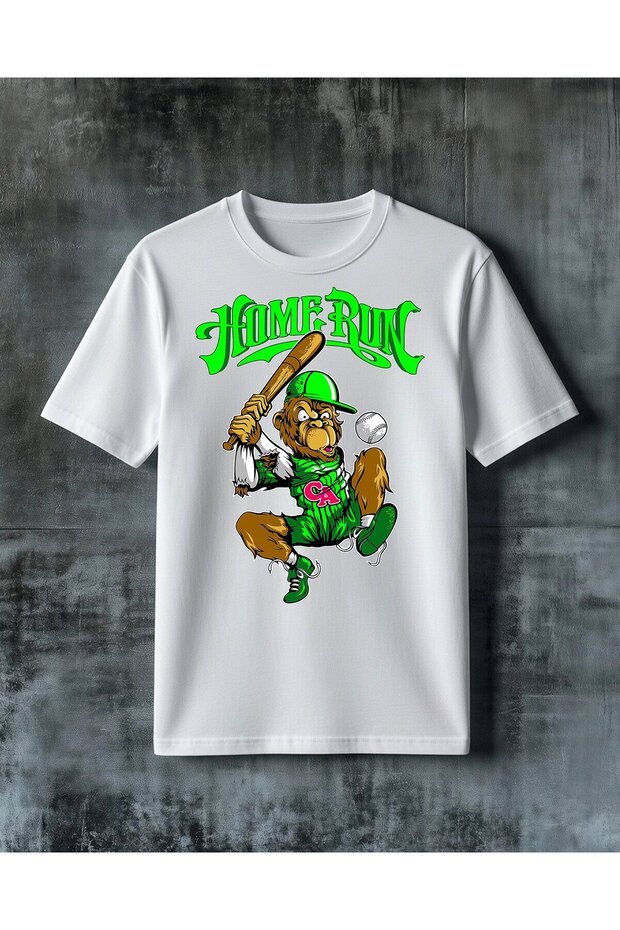 Home Run Baseball Monkey Printed Oversize T-Shirt