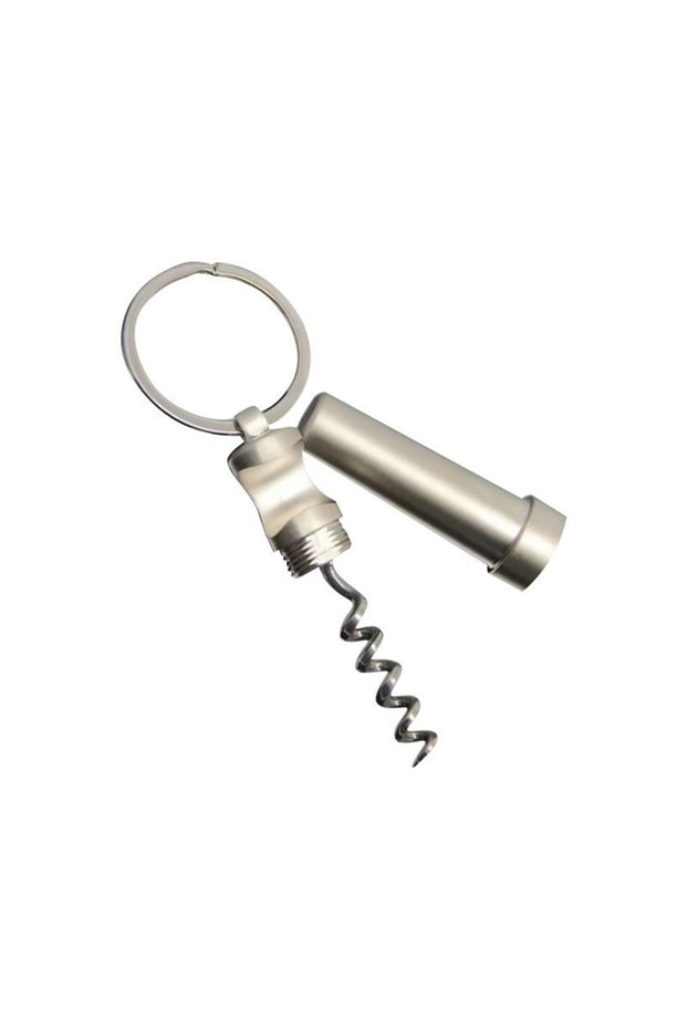 Silver Multifunctional Zinc Alloy 3-in-1 Bottle Opener Keychain Outdoor Portable Mini Wine Beer Can