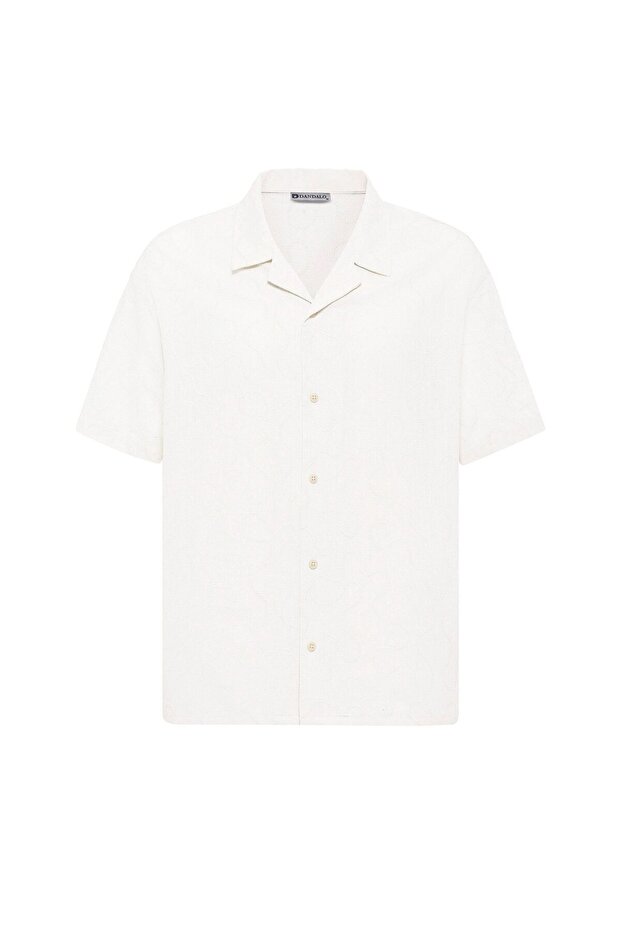 Patterned Oversize Short Sleeve Linen Shirt