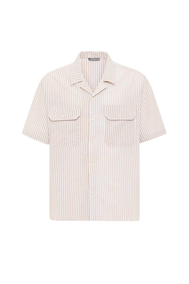 Striped Double Pocket Short Sleeve Shirt
