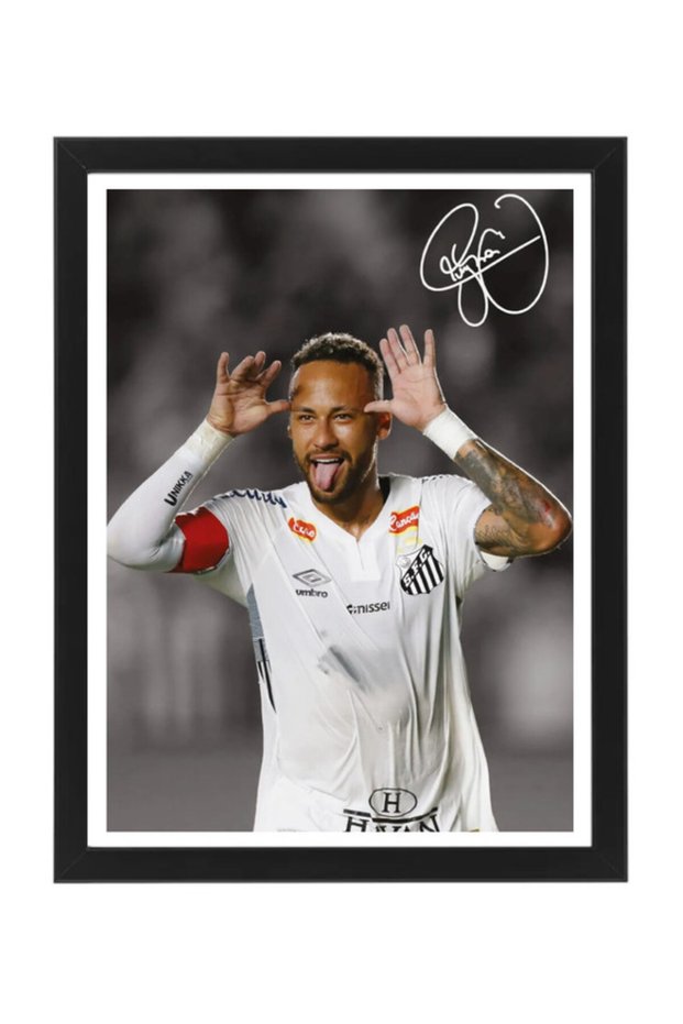 Neymar Santos FC Printed Autograph - Framed Poster 30x40cm - Football Memorabilia, Soccer Collectible, Gift for Fans , Man Cave