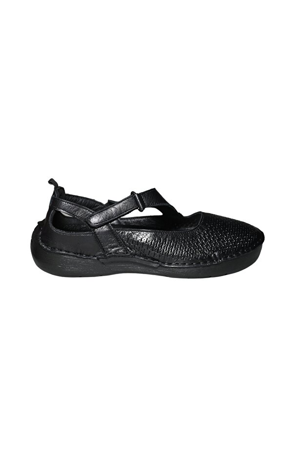 Li̇na Women's Genuine Leather Laceless Summer Comfortable Ballet Shoes Black