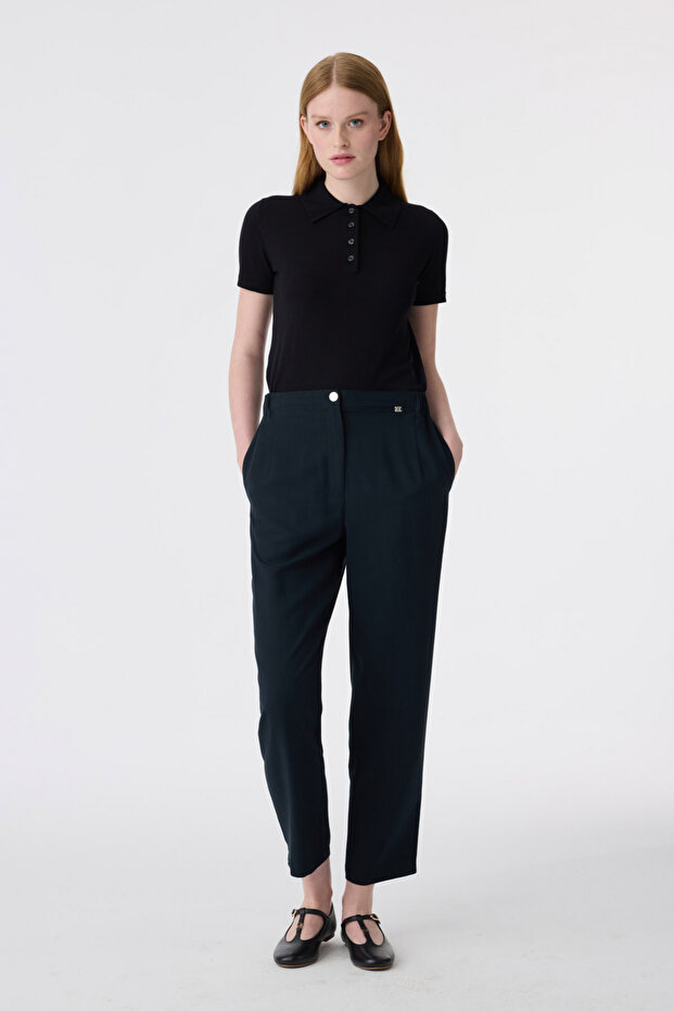High Waist Carrot Cut Navy Blue Trousers 0267