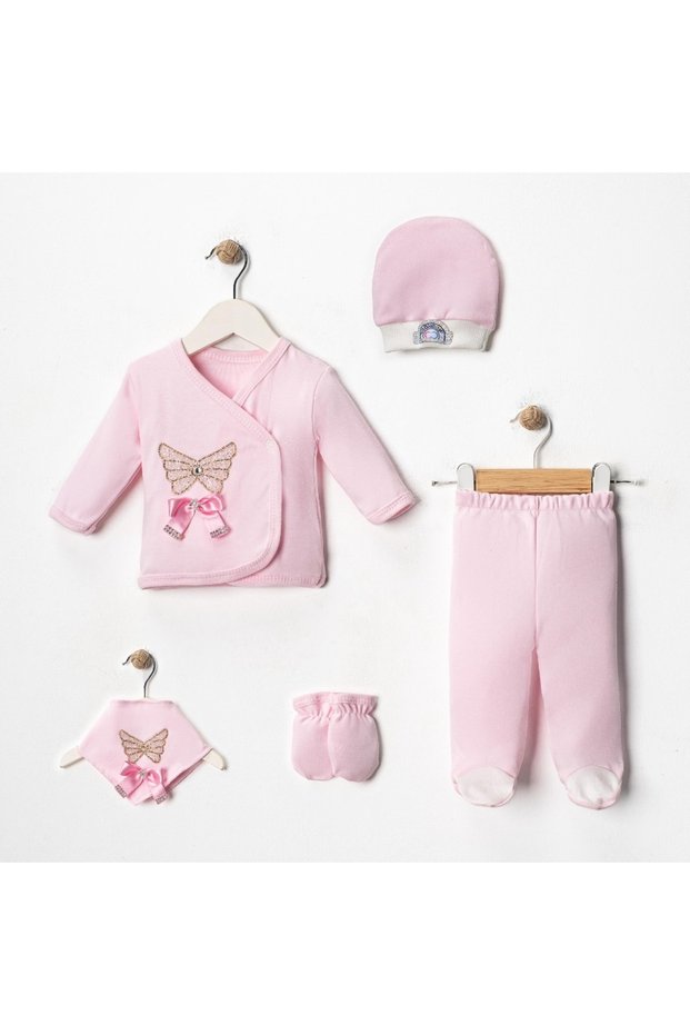 5-Piece Luxury Stone Butterfly Figured Baby Girl Hospital Outfit