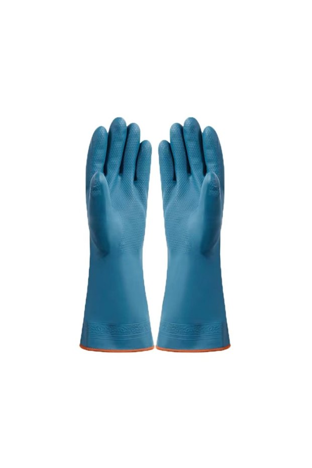 Dark Blue Waterproof Fleece-lined Cleaning Gloves Thicked with Fleece Dishwashing Gloves Wear-resist