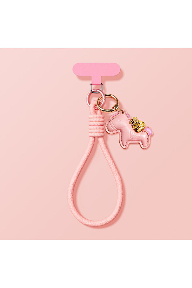 Pink Luxury Leather Pony Lanyard Cell Phone For iPhone Wrist Hand Phone Chain ...