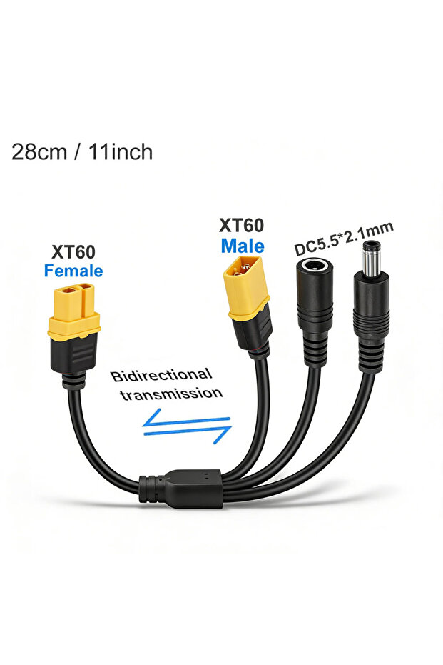 3 in 1 3-in-1 XT60 to Two DC5521 Connector Convert Cable, Female Male XT60 Extension Adapter Cord Ch