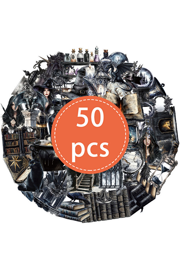 50PCS-TZ-261 50PCS Magic Witch Stickers Pack PET Transparent Gothic Magic Planet Stickers for Laptop