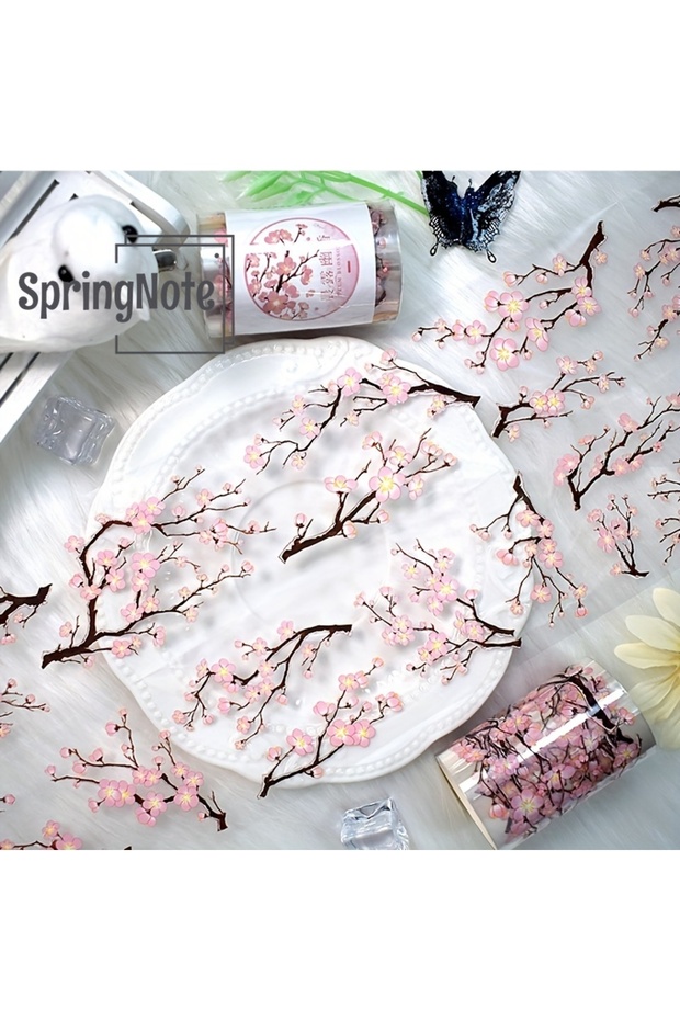 Pink 2m/Roll Red pink White Plum Blossom PET Tape Vintage Flower Decor Tape For Sticker Scrapbooking