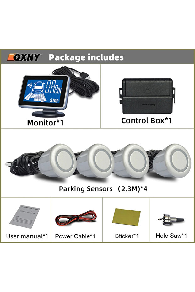 4 Sensors Silver 4 Parking Sensors System Backup Radar Reverse for Car Auto Vehicle Garage Parktro