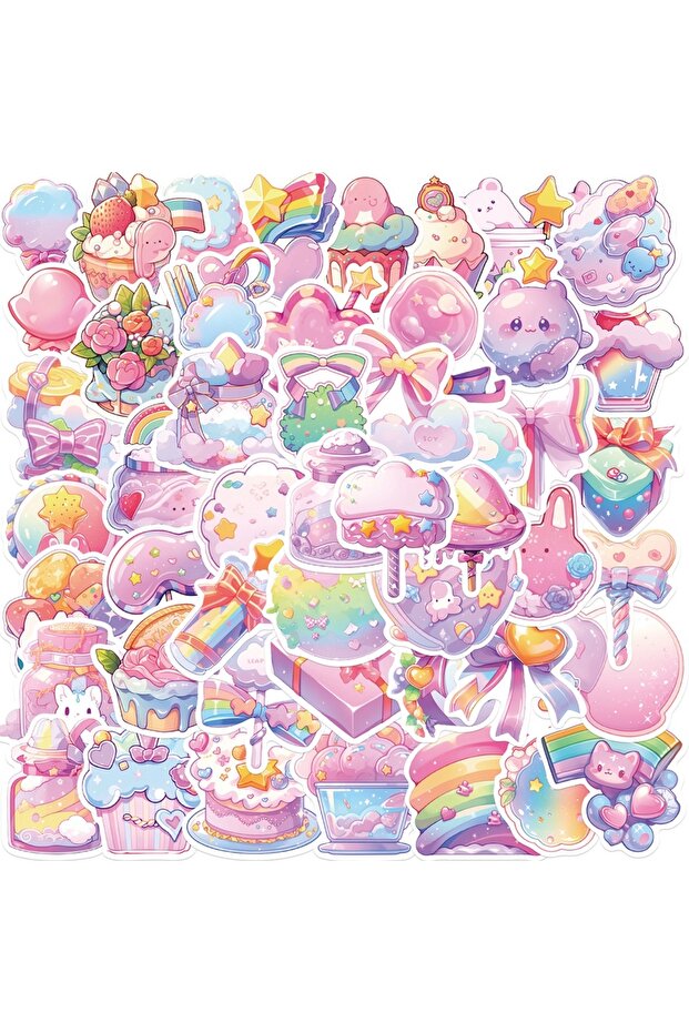 WHITE 50PCS Cartoon Candy Small Items Waterproof Graffiti Stickers For Hand Account Pencil Case Deca