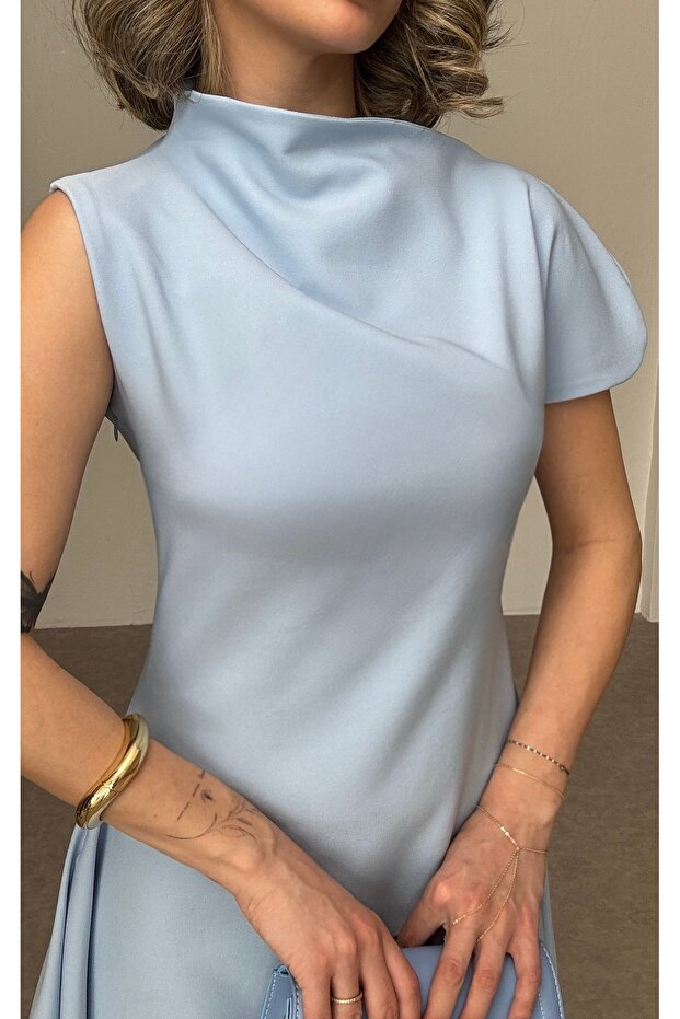Rochie midi cu decolteu asimetric - 6