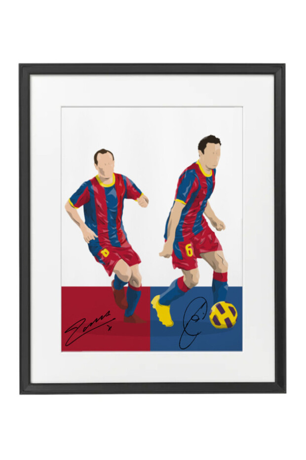 Xavi and Iniesta Barcelona Autographed Poster with Frame 50x40cm