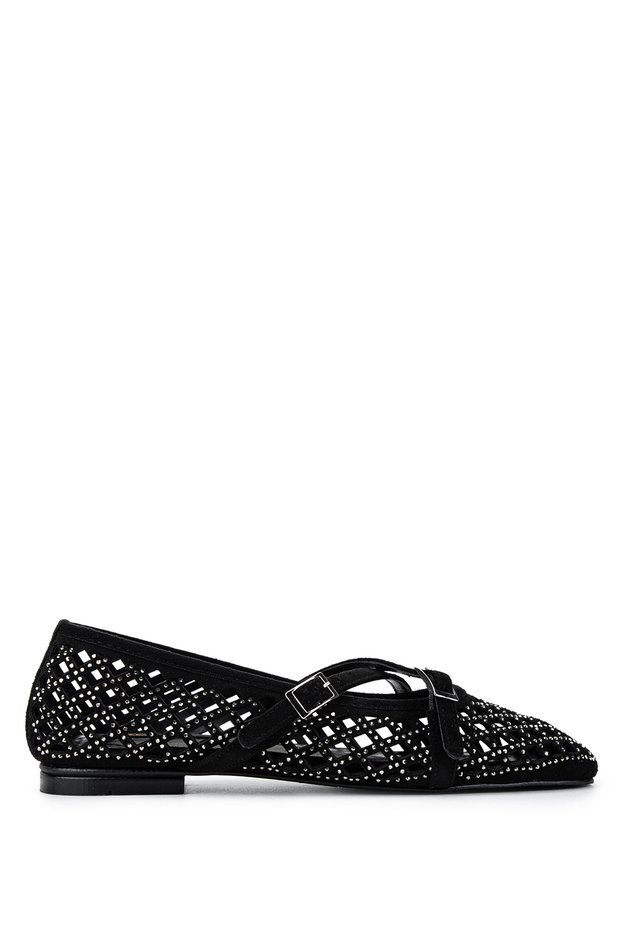 Women's Faux Leather Black Suede Ballerina Shoes