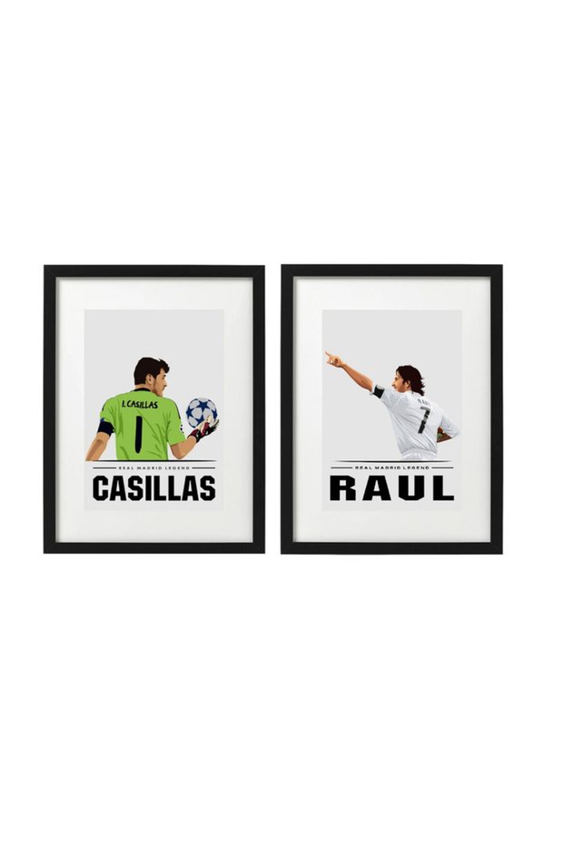 Set of 2, Real Madrid Legends ( Casillas - Raul Gonzalez) Art Poster with Frame 50x40cm