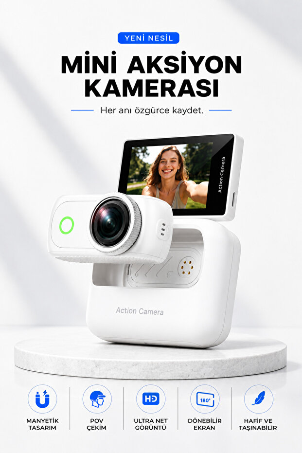 Omaze 4K Ultra HD Hareketli Ekranlı Profesyonel Aksiyon Kamerası Manyetik Tutuş Flip Ekran Full Aparat