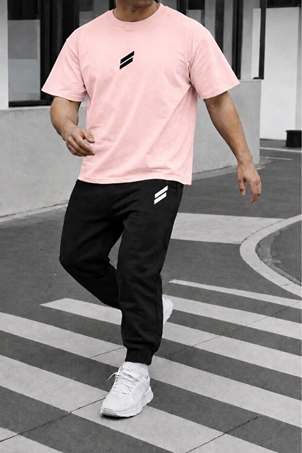 Unisex Wide-Let T-Shirt and Sweatpants Set with Double Line Print