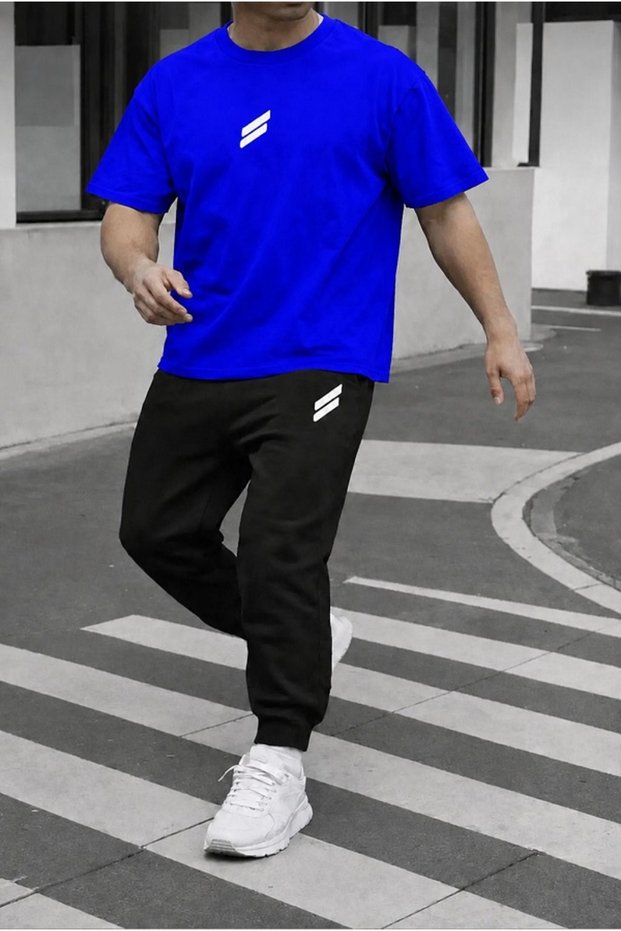 Unisex Wide-Let T-Shirt and Sweatpants Set with Double Line Print