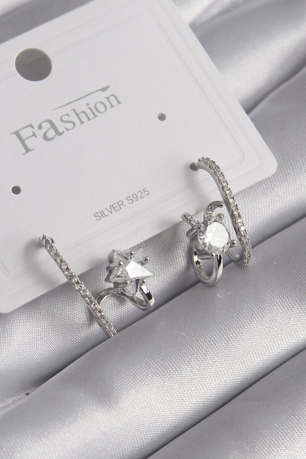 Brass Silver Color Zircon Stone Women's Earrings 5886