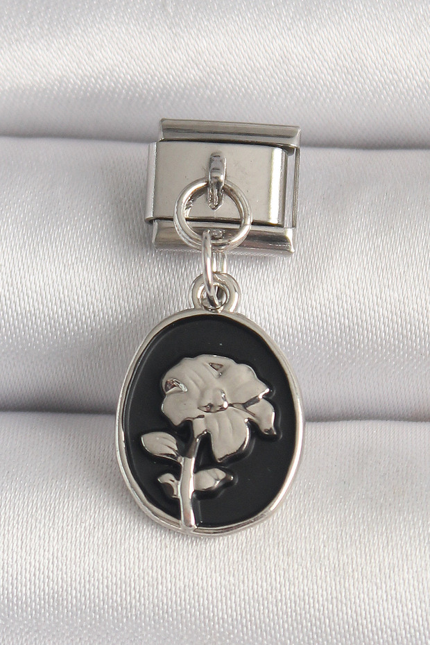 316L Steel Silver Color Silver Flower Embroidered Black Portrait Model Nomination - Teolsa9613-4