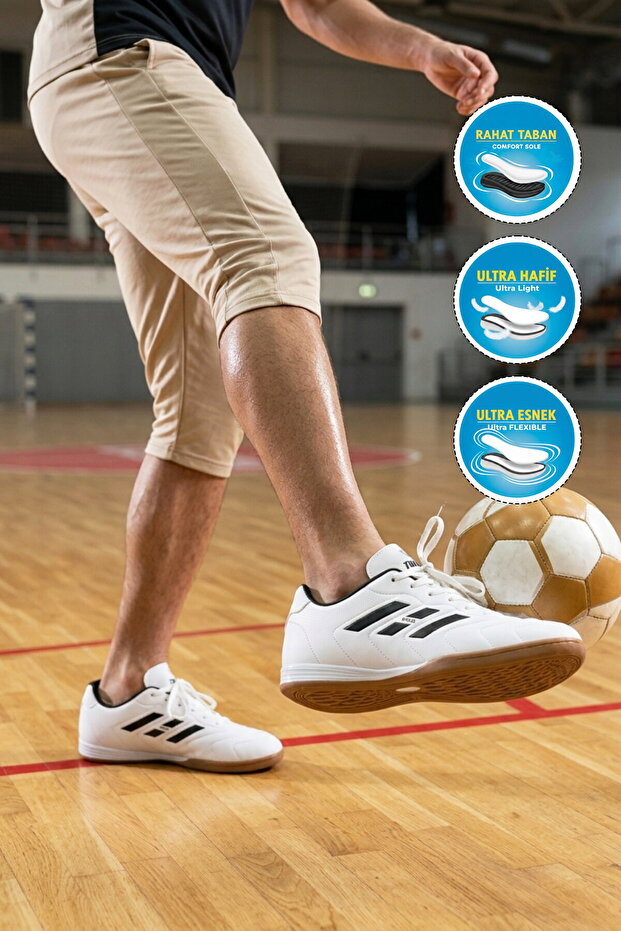 White Non-Slip Sole Boys' Futsal Shoes 227 g