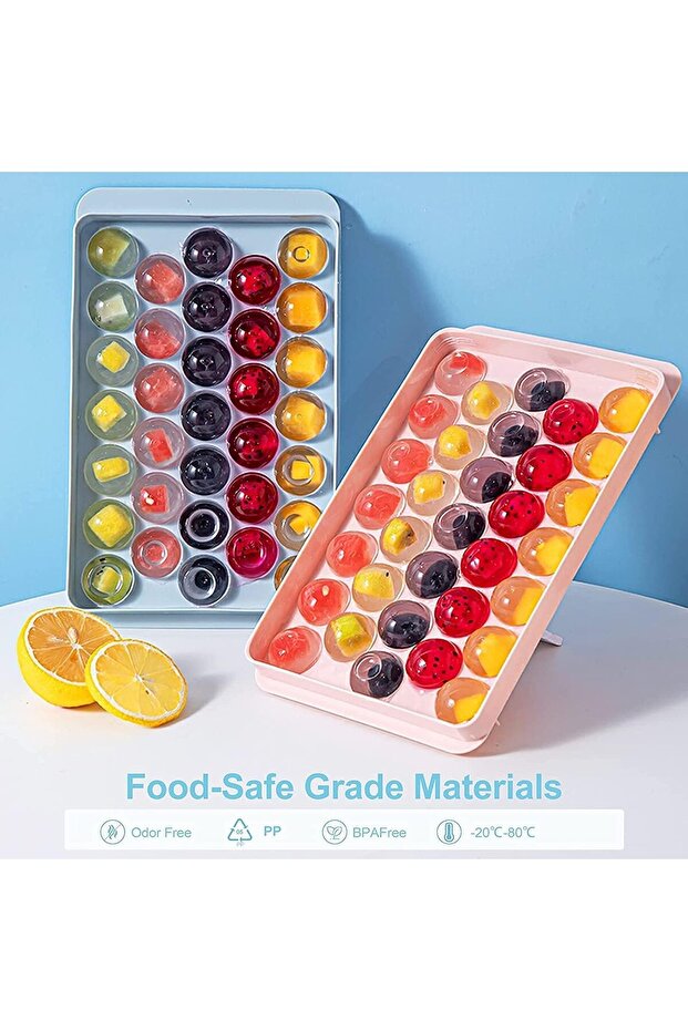 Silk Route Round Ice Cube Tray, Ice Ball Maker Mold for Freezer, 66PCS Sphere Ice, 2 Sets, Blue