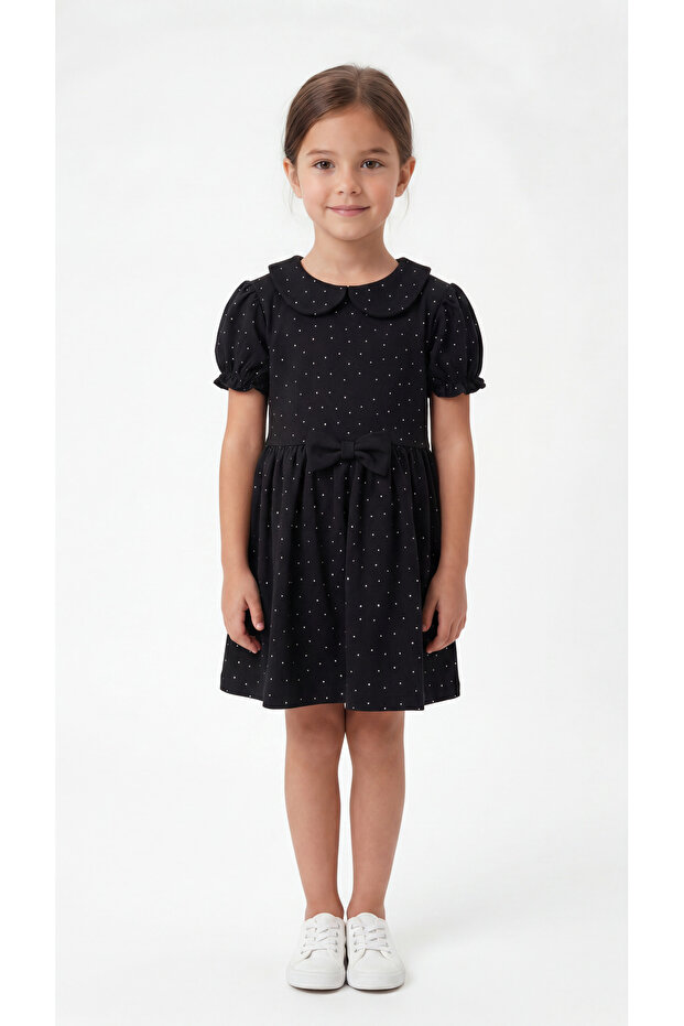 Collared, Bowknot, and Stoned Girls' Dress