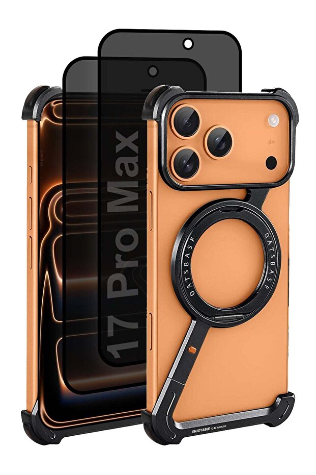 Minimalist Phone Cover for iPhone 17 Pro Max, 360° Rotation Kickstand, with 2 Screen Protectors - Black