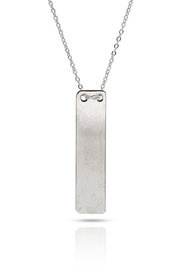 Minimalist Black Plate Necklace Rectangular Bar Necklace - Silver Color with Classic Chain