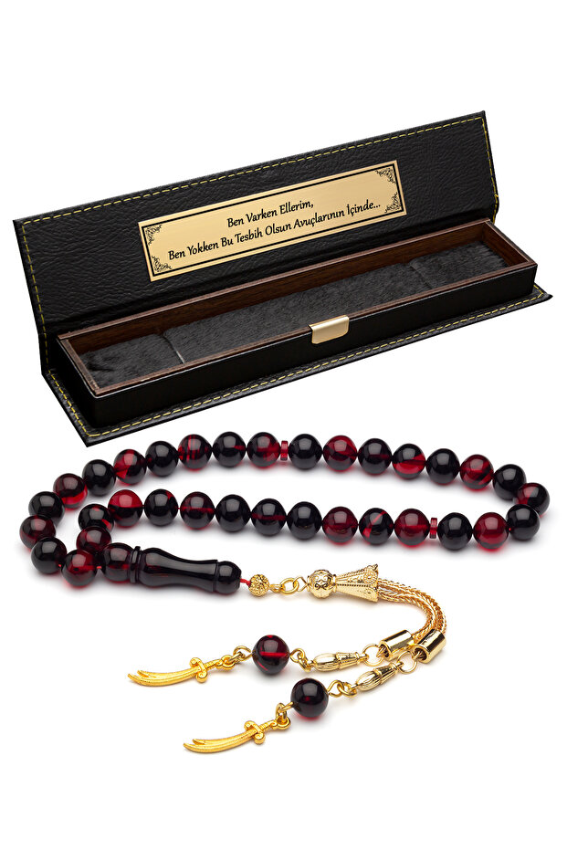 Certified Zulfiqar Sword Tassel Red Black Fire Amber Prayer Beads