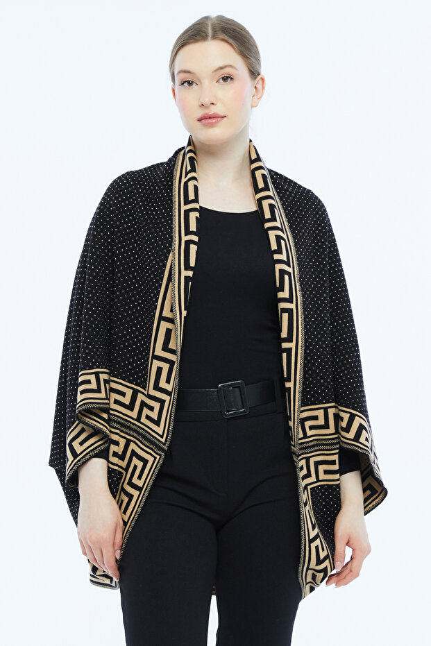 Kimono Poncho Truva Model Black-Camel