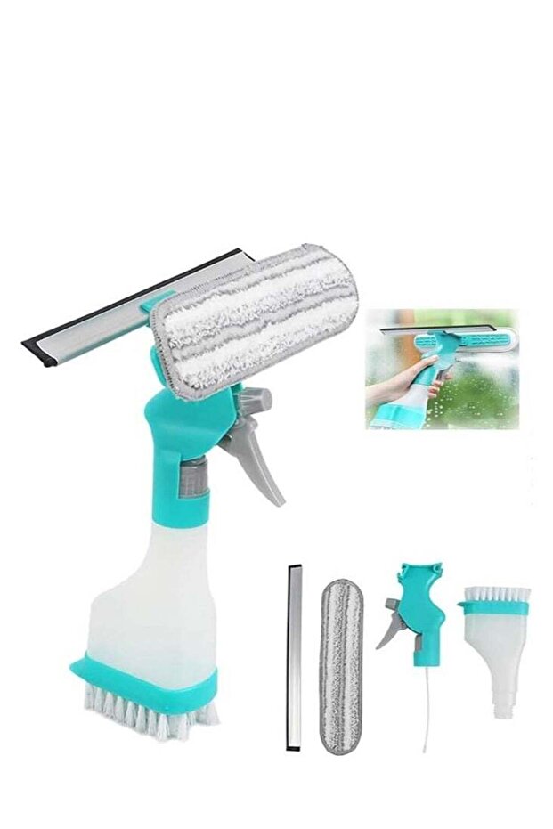 4-in-1 Multi-Purpose Window Glass Cleaner with Built-in Spray Bottle