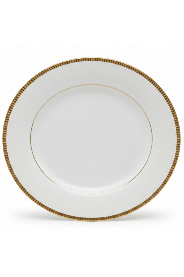 White Porcelain Meat Plate with Golden Rim — 7.5 Inch