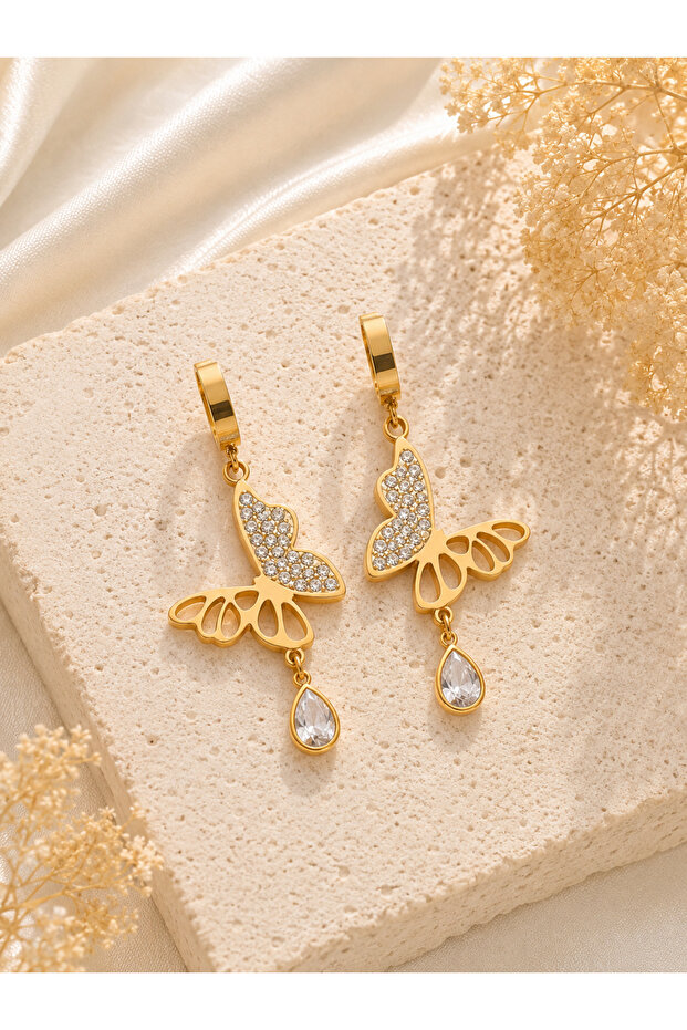 Drop Crystal Dangle Steel Earrings - 1