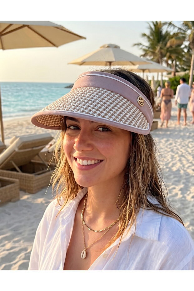 Imported Patterned Straw Visor Beach Hat Adjustable Foldable Visor - 2